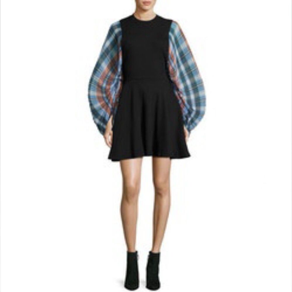 Opening Ceremony Fit And Flare Plaid Sleeve Mini Dress Size Large $425